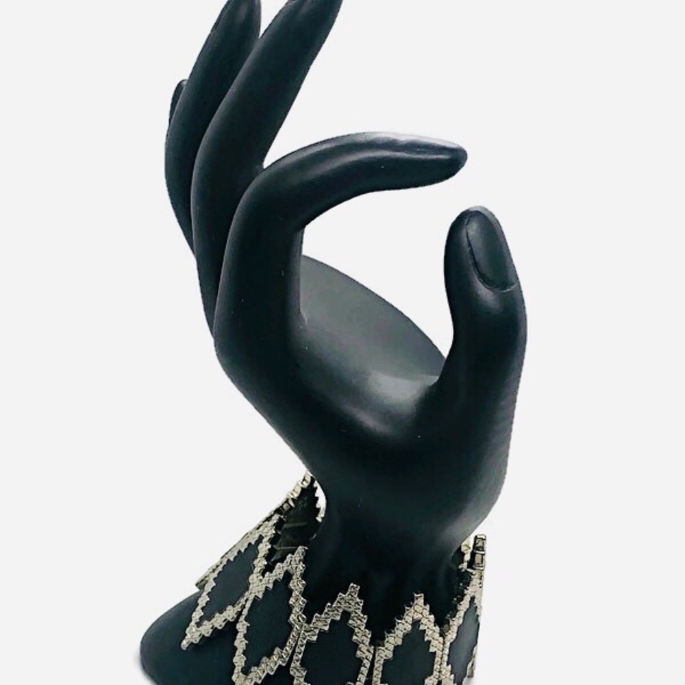 Faux Black Leather Stretch Silver Tone Bracelet - Picture 2 of 3